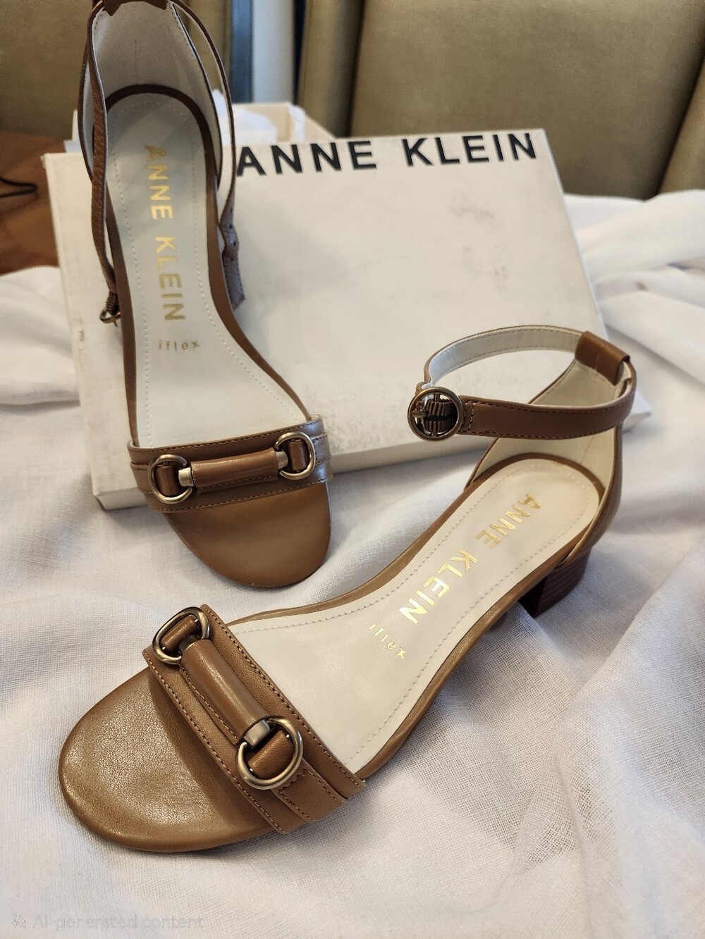 Anne Klein Comfy Cute Leather Horse Bite Ankle-Strap Block Heel Sandals, 8M, $45
